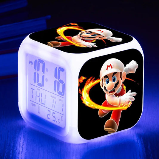 Cute Super Mario Luigi LED Color Changing Alarm Clock Electronic Clock Luminous Digital Glowing Decoration Fashion Toy Kids Gift
