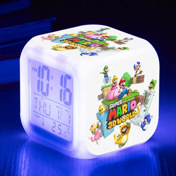 Cute Super Mario Luigi LED Color Changing Alarm Clock Electronic Clock Luminous Digital Glowing Decoration Fashion Toy Kids Gift